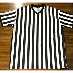 Striped Referee Shirt Black & White V-Neck Short Sleeve 2XL Polyester Athletic W